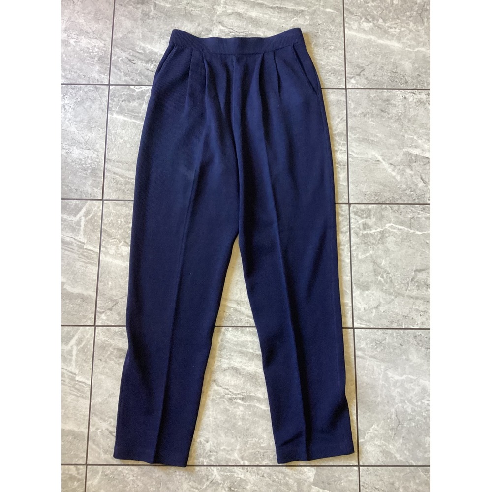 St. John Basics Navy Blue Santana Knit Pleated Straight Leg Pants Womens 8